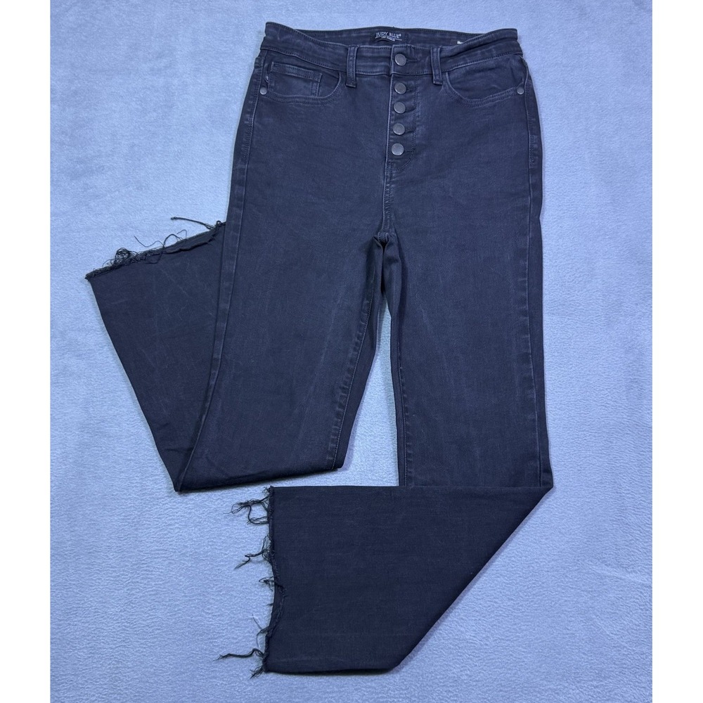 Judy Blue Jeans Womens 7/28 (28x28) Black Bootcut Slim Fit Highrise USA Frayed